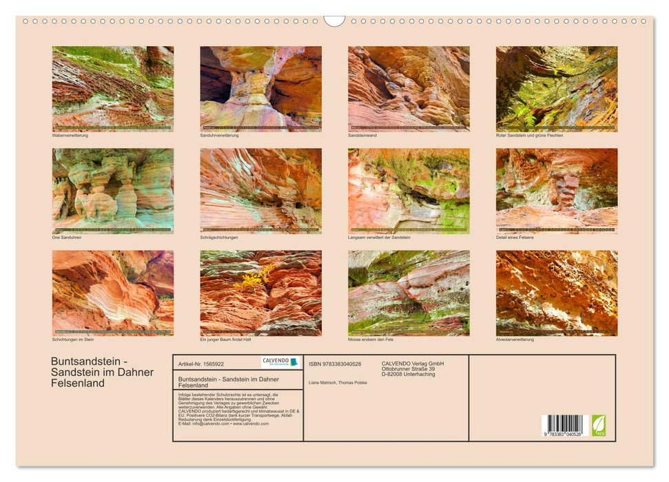 Buntsandstein - Sandstein im Dahner Felsenland (CALVENDO Wandkalender 2024)