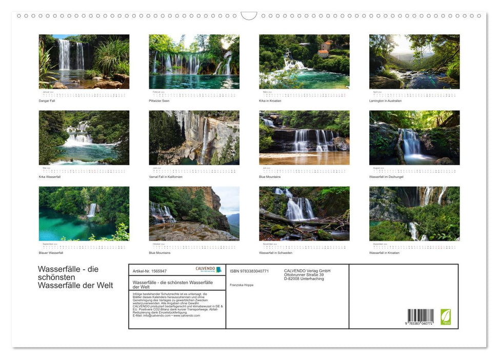 Cascades - les plus belles cascades du monde (Calendrier mural CALVENDO 2024) 