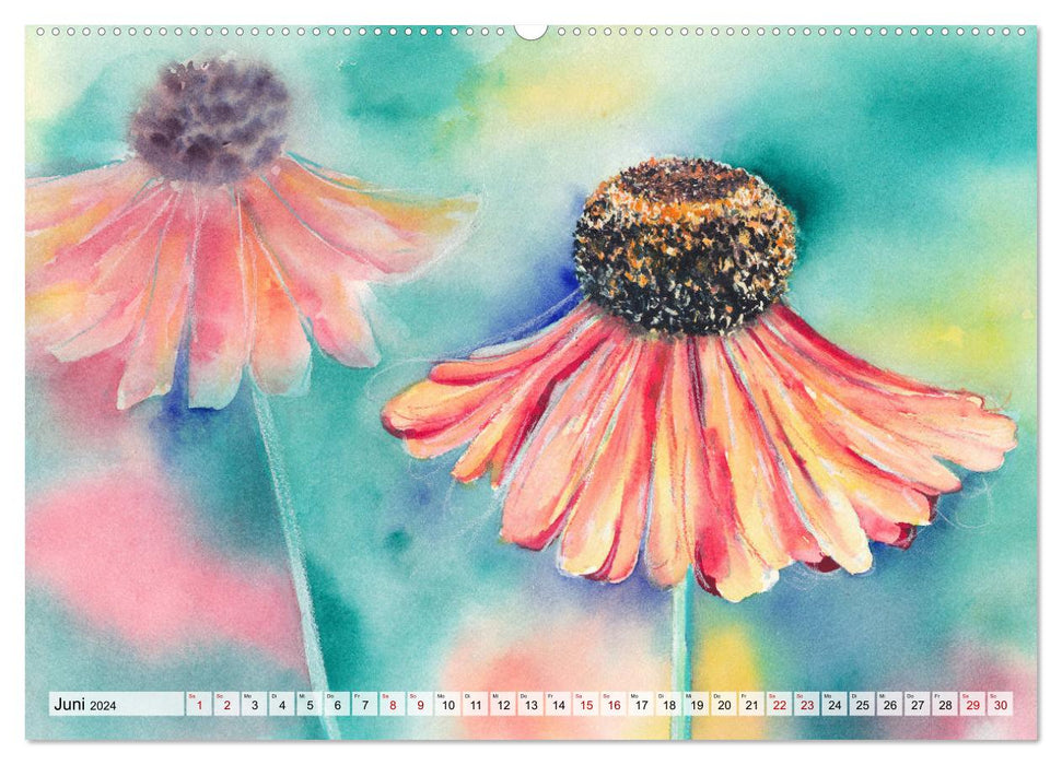 Aquarelles de fleurs de près (Calvendo Premium Wall Calendar 2024) 