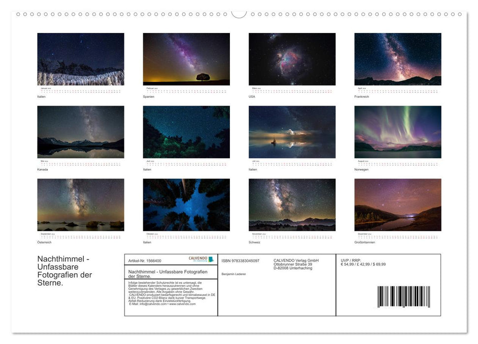 Night Sky - Des photographies incroyables des étoiles. (Calendrier mural CALVENDO 2024) 