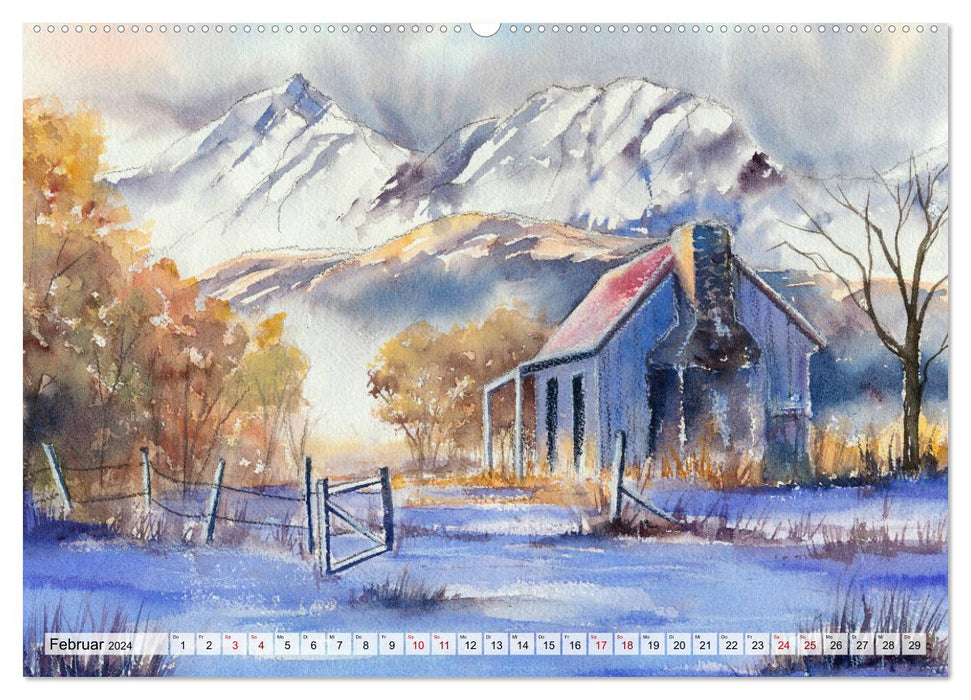 Nouvelle-Zélande à l’aquarelle (Calvendo Premium Wall Calendar 2024) 
