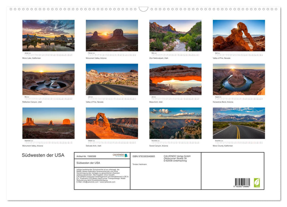 Sud-Ouest des USA - Paysages à couper le souffle (Calendrier mural CALVENDO 2024) 