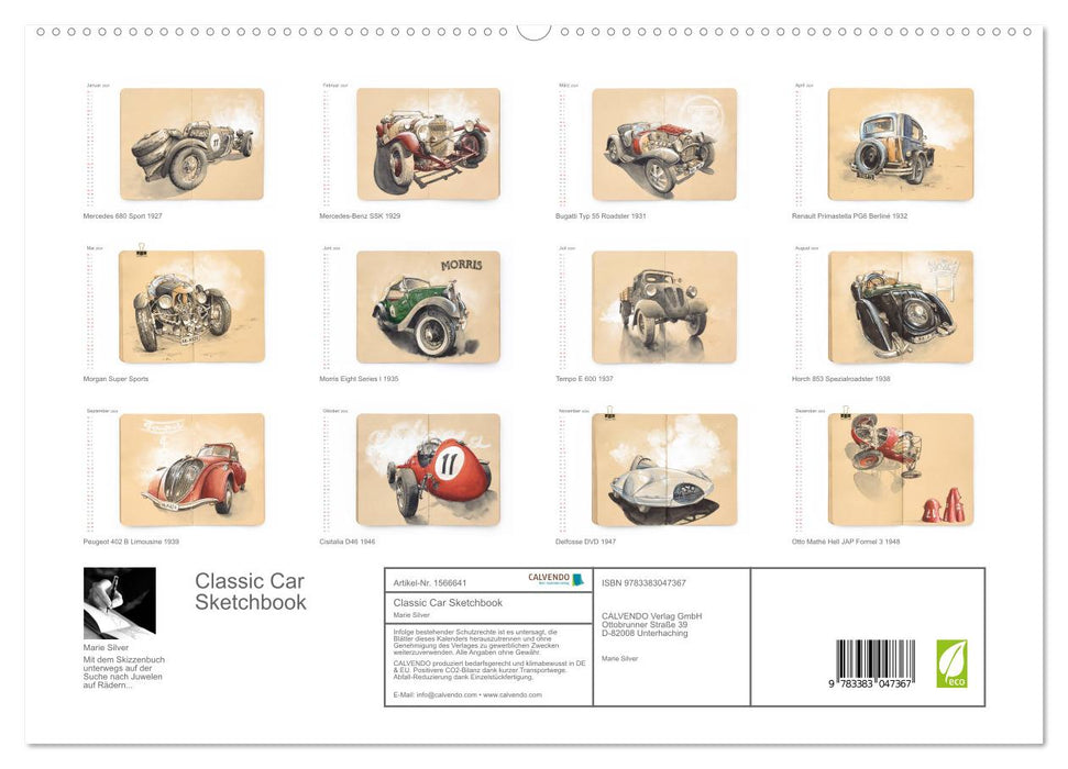 Carnet de croquis de voiture classique (calendrier mural CALVENDO Premium 2024) 