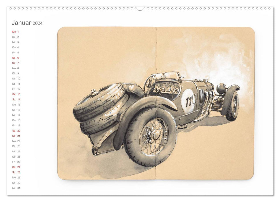 Carnet de croquis de voiture classique (calendrier mural CALVENDO Premium 2024) 