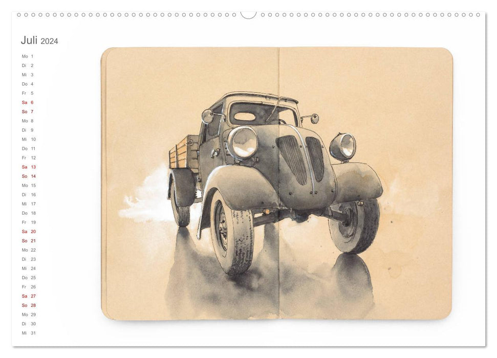 Carnet de croquis de voiture classique (calendrier mural CALVENDO Premium 2024) 