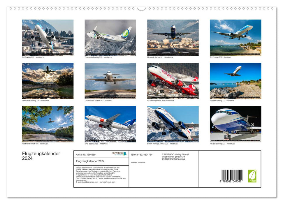 Calendrier avion 2024 (Calendrier mural CALVENDO Premium 2024) 