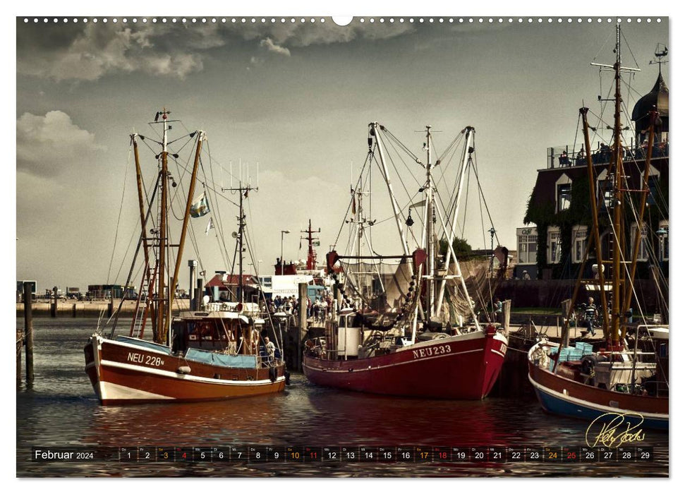 Ostfriesland - die alten Häfen, Vintage-Style (CALVENDO Premium Wandkalender 2024)