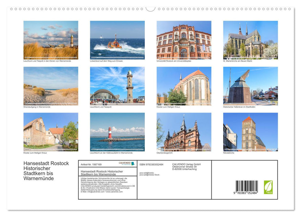 Hansestadt Rostock Historischer Stadtkern bis Warnemünde (CALVENDO Premium Wandkalender 2024)