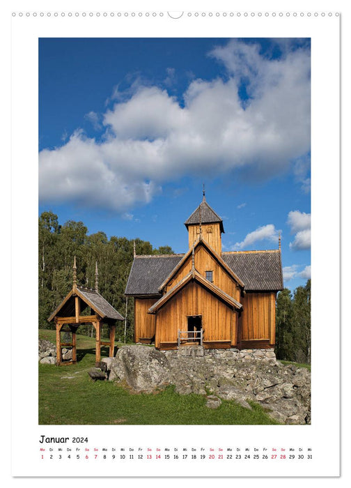 Églises en bois debout de Norvège – Chefs-d'œuvre de l'architecture médiévale en bois (Calvendo Premium Wall Calendar 2024) 