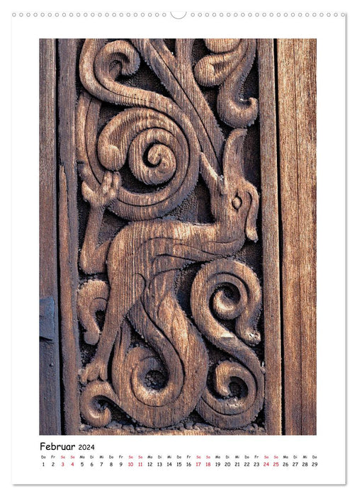 Églises en bois debout de Norvège – Chefs-d'œuvre de l'architecture médiévale en bois (Calvendo Premium Wall Calendar 2024) 