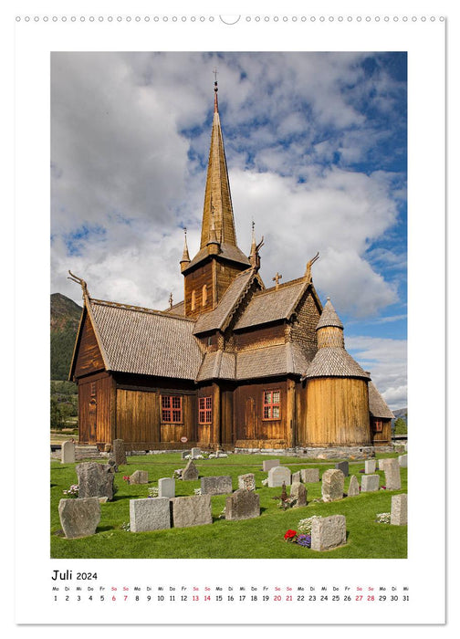 Églises en bois debout de Norvège – Chefs-d'œuvre de l'architecture médiévale en bois (Calvendo Premium Wall Calendar 2024) 