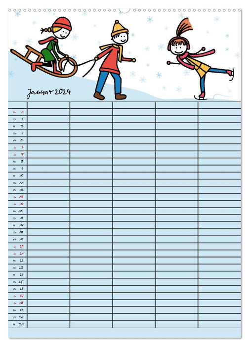Planificateur familial heureux (calendrier mural CALVENDO 2024) 