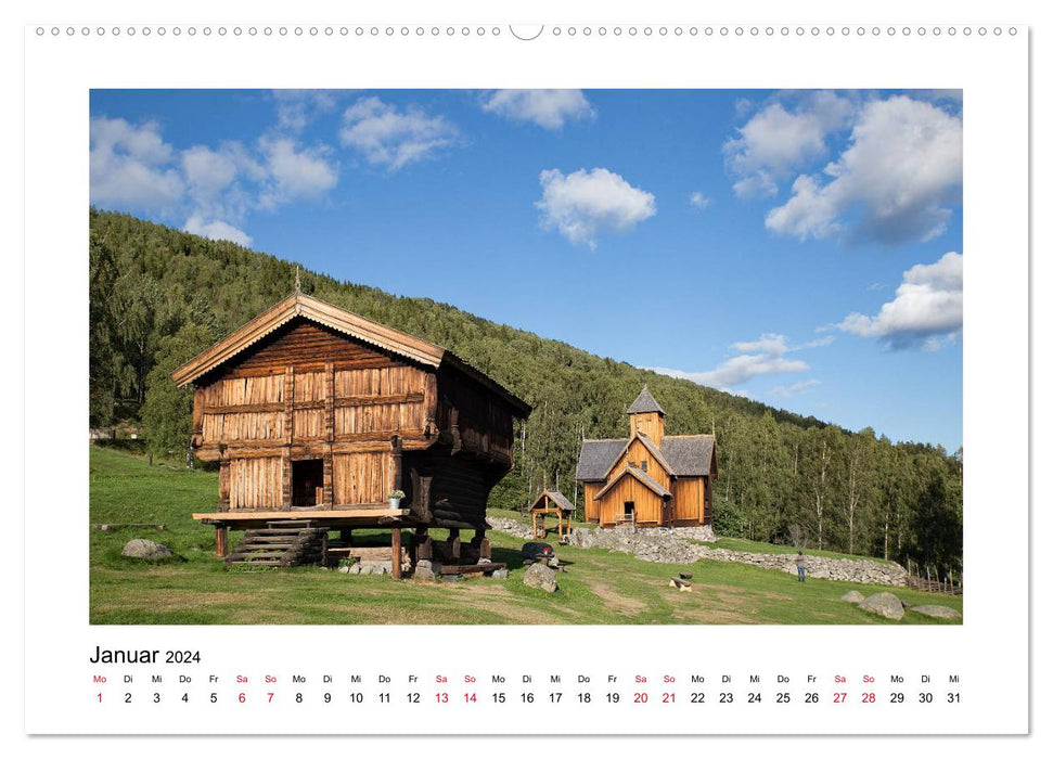 Églises en bois debout de Norvège - Mysticisme médiéval en bois (Calendrier mural CALVENDO 2024) 