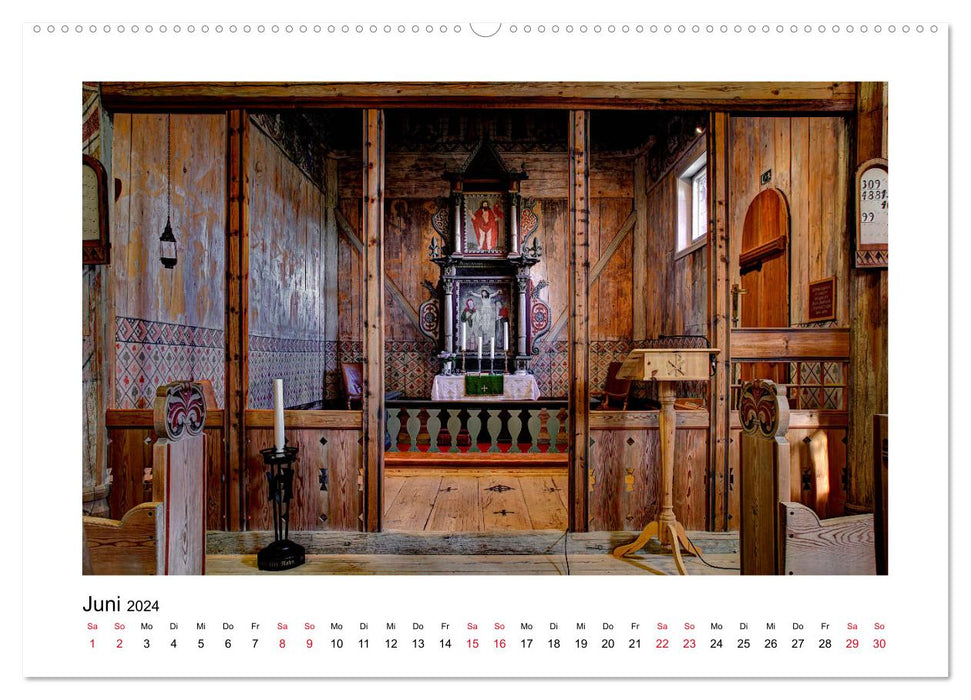 Églises en bois debout de Norvège - Mysticisme médiéval en bois (Calendrier mural CALVENDO 2024) 