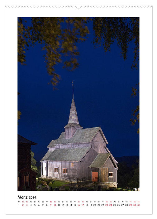Églises en bois debout de Norvège - chefs-d'œuvre de l'architecture médiévale en bois (calendrier mural CALVENDO 2024) 