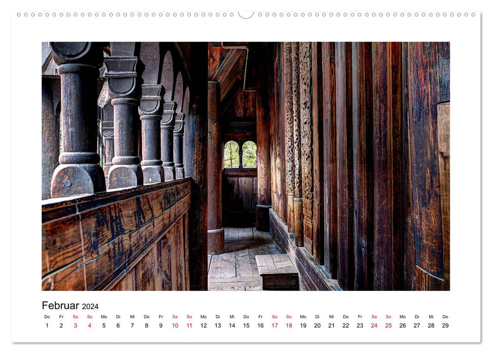 Églises en bois debout de Norvège – Mysticisme médiéval en bois (Calvendo Premium Wall Calendar 2024) 