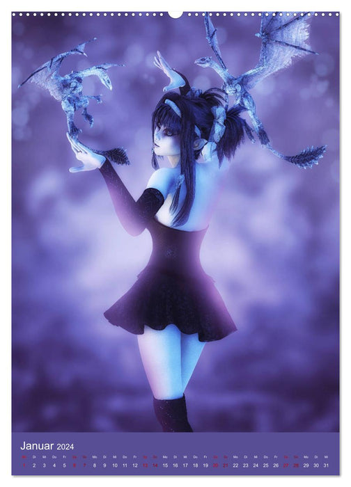 Mädchen im Manga Style (Gothic Art) (CALVENDO Premium Wandkalender 2024)