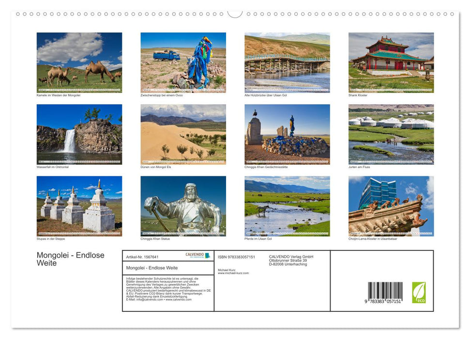 Mongolei Endlose Weite (CALVENDO Premium Wandkalender 2024)