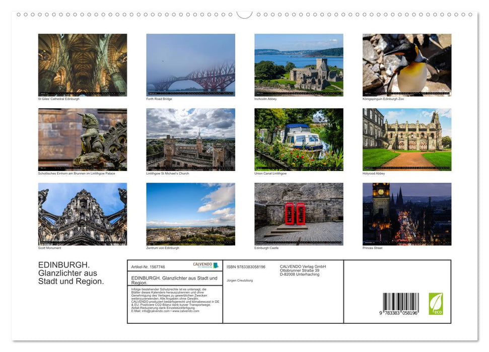 EDINBURGH. Highlights from the city and region. (CALVENDO Premium Wall Calendar 2024) 