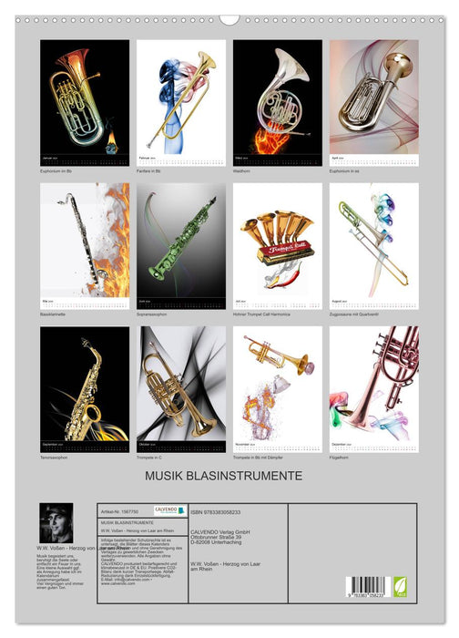 Instruments à vent de musique (calendrier mural CALVENDO 2024) 