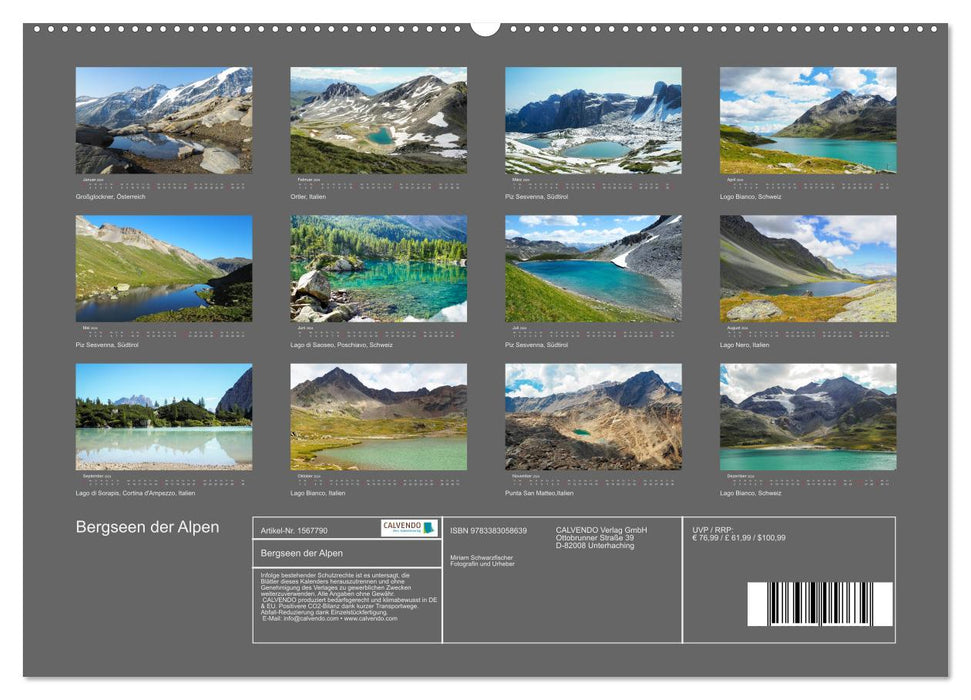 Bergseen der Alpen (CALVENDO Premium Wandkalender 2024)