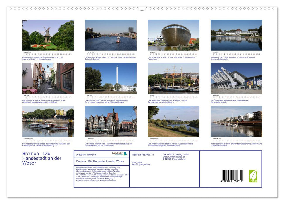 Bremen - The Hanseatic city on the Weser (CALVENDO Premium Wall Calendar 2024) 