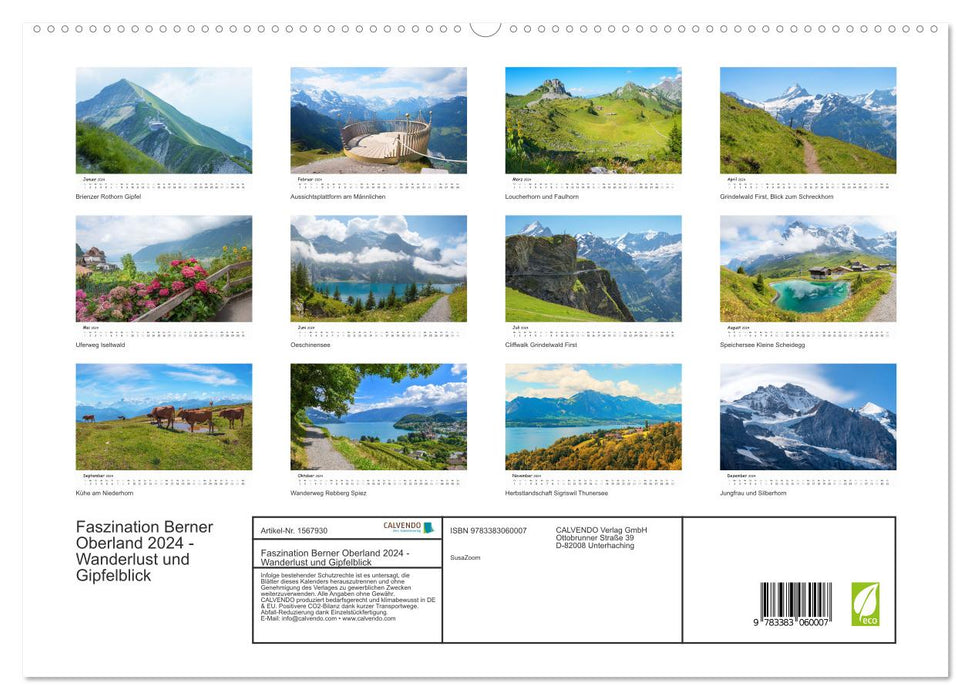 Faszination Berner Oberland 2024 - Wanderlust und Gipfelblick (CALVENDO Premium Wandkalender 2024)