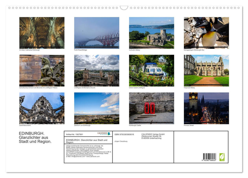 EDINBURGH. Highlights from the city and region. (CALVENDO wall calendar 2024) 