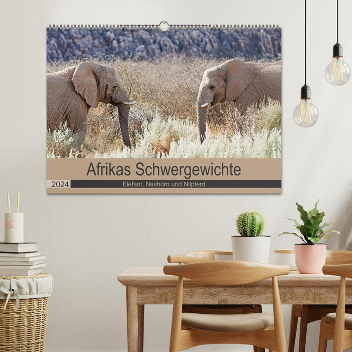 Afrikas Schwergewichte Elefant, Nashorn und Nilpferd (CALVENDO Wandkalender 2024)