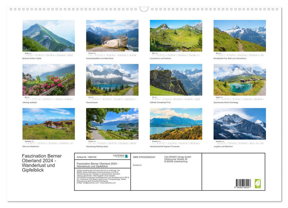 Fascination of the Bernese Oberland 2024 - wanderlust and summit views (CALVENDO wall calendar 2024) 