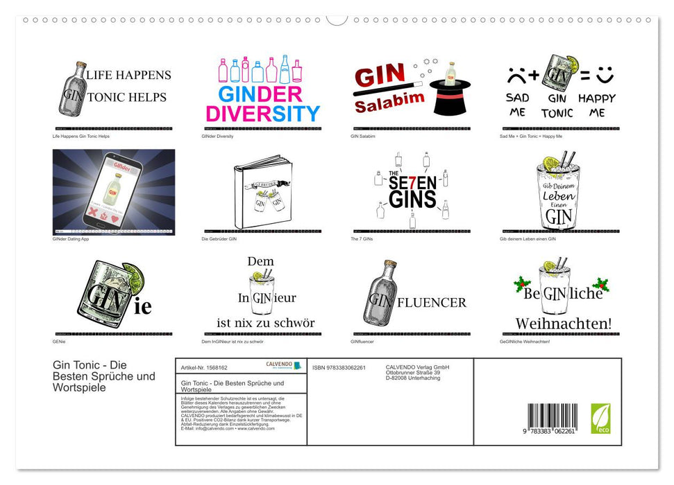 Gin &amp; Tonic The Best Sayings and Puns (CALVENDO Premium Wall Calendar 2024) 