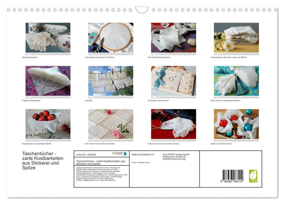 Handkerchiefs - delicate treasures made of embroidery and lace (CALVENDO wall calendar 2024) 