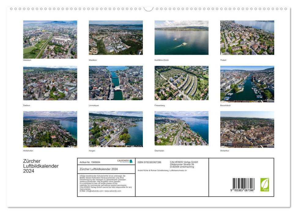 Zürcher Luftbildkalender 2024 (CALVENDO Premium Wandkalender 2024)