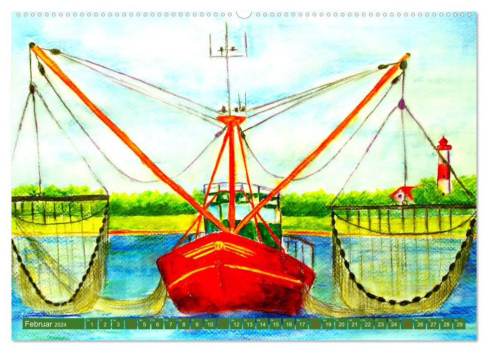 Kutter, Kahn und Segelboot - Boote und Schiffe als künstlerisches Motiv (CALVENDO Wandkalender 2024)