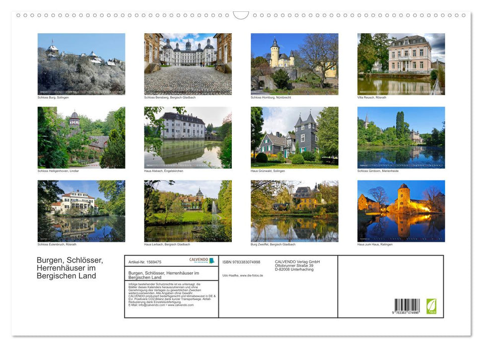 Burgen, Schlösser, Herrenhäuser im Bergischen Land (CALVENDO Wandkalender 2024)