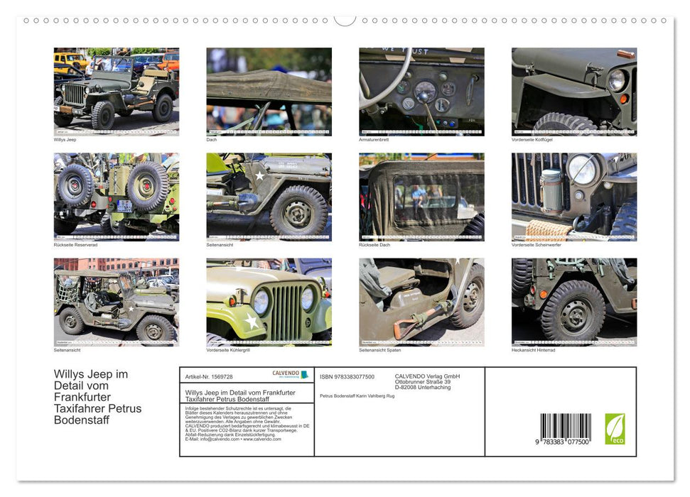 Willys Jeep im Detail vom Frankfurter Taxifahrer Petrus Bodenstaff (CALVENDO Premium Wandkalender 2024)
