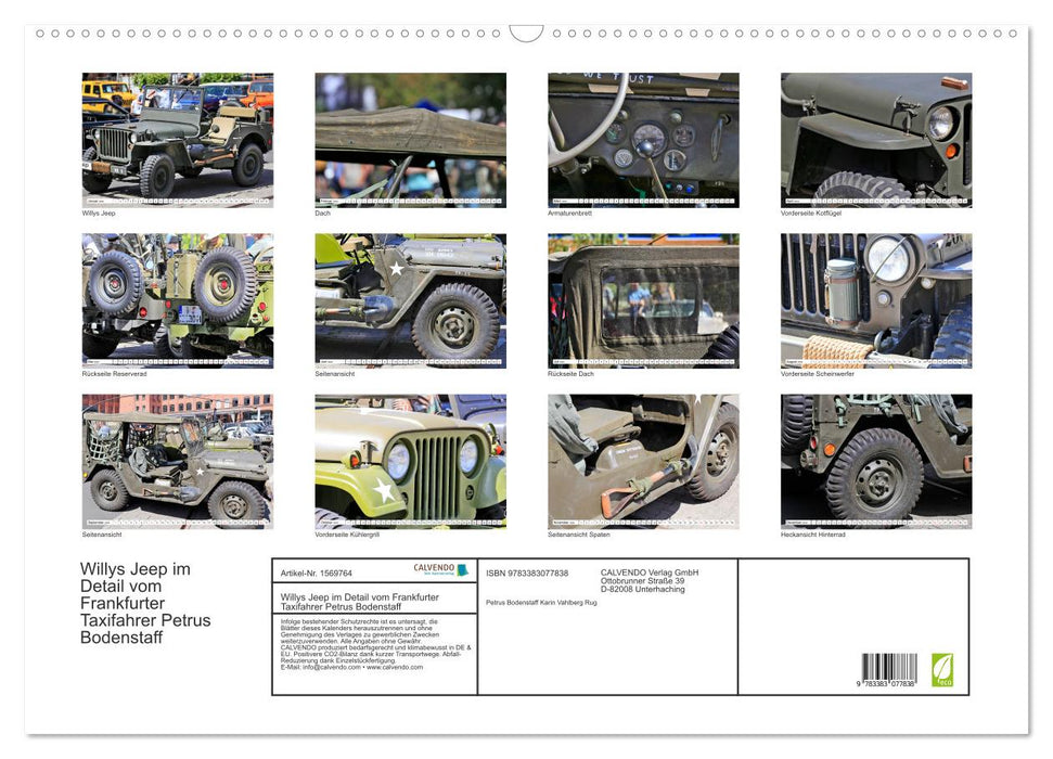 Willys Jeep im Detail vom Frankfurter Taxifahrer Petrus Bodenstaff (CALVENDO Wandkalender 2024)
