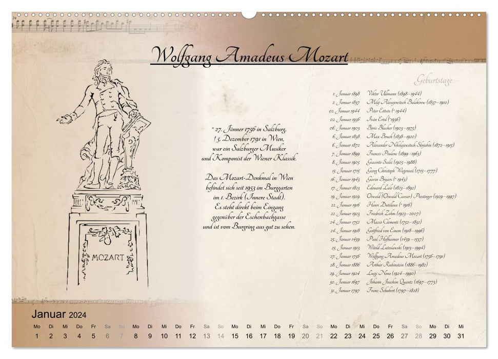 Von Mozart bis Beethoven (CALVENDO Premium Wandkalender 2024)
