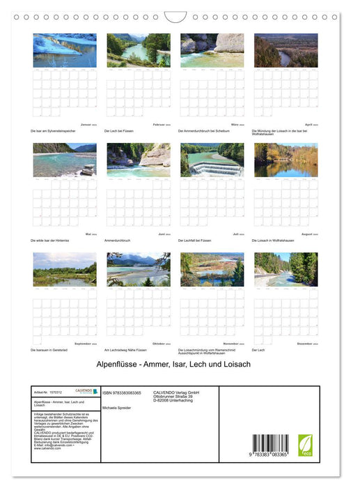 Alpenflüsse - Ammer, Isar, Lech und Loisach (CALVENDO Wandkalender 2024)