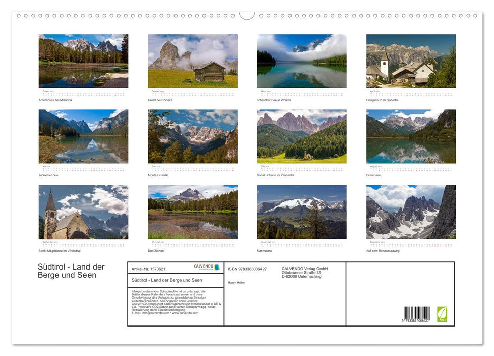 Südtirol - Land der Berge und Seen (CALVENDO Wandkalender 2024)