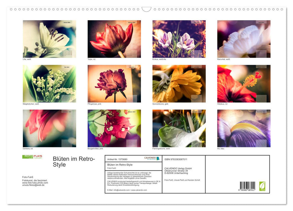 Blüten im Retro-Style (CALVENDO Wandkalender 2024)