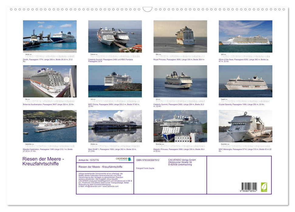 Riesen der Meere - Kreuzfahrtschiffe (CALVENDO Wandkalender 2024)