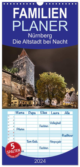 Nürnberg - Die Altstadt bei Nacht (CALVENDO Familienplaner 2024)