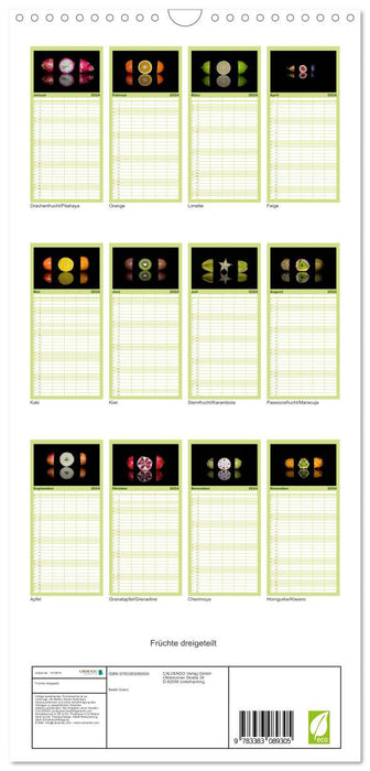 Früchte dreigeteilt (CALVENDO Familienplaner 2024)