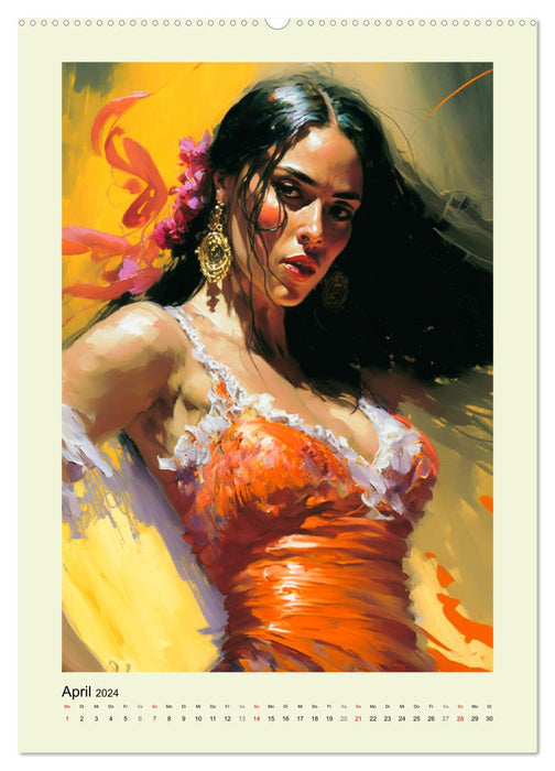 Flamenco. Anmutige Tänzerinnen. Illustrationen (CALVENDO Wandkalender 2024)