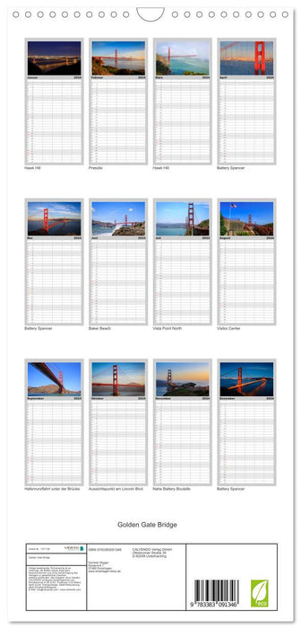 Pont du Golden Gate (Agenda familial CALVENDO 2024) 
