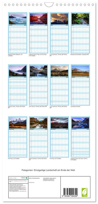 Patagonien: Einzigartige Landschaft am Ende der Welt (CALVENDO Familienplaner 2024)