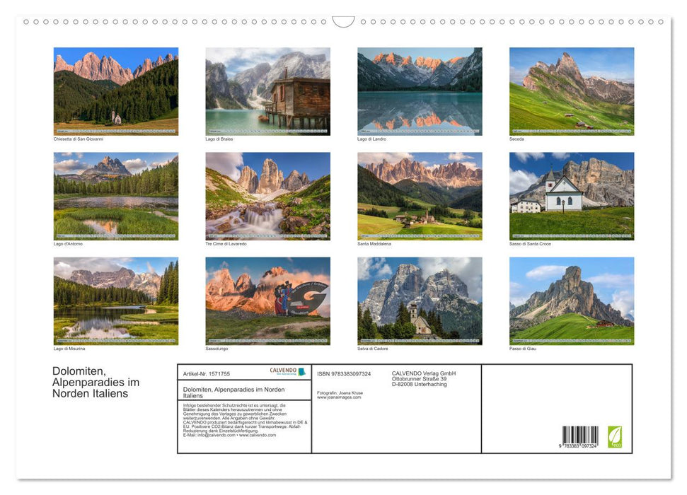 Dolomiten, Alpenparadies im Norden Italiens (CALVENDO Wandkalender 2024)