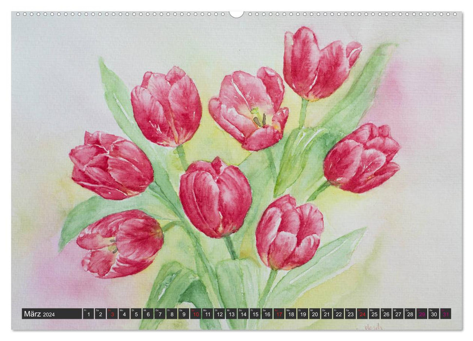 Blumenbilder in Aquarell (CALVENDO Premium Wandkalender 2024)