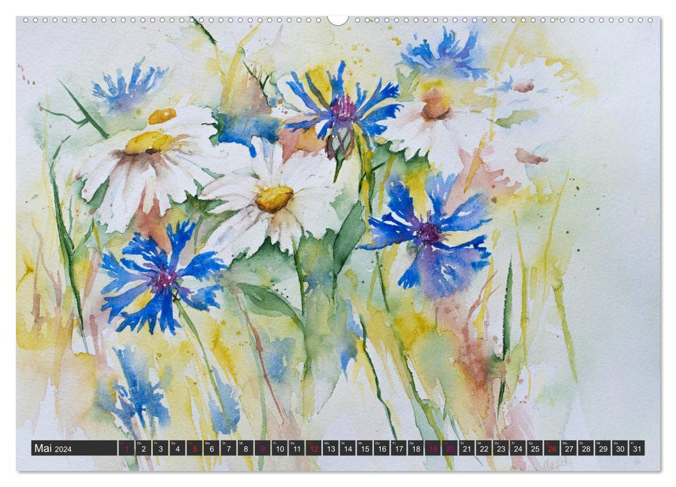 Blumenbilder in Aquarell (CALVENDO Premium Wandkalender 2024)